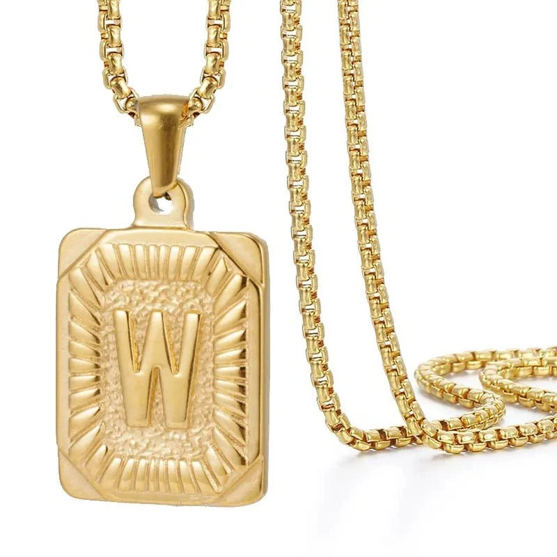 textured rectangle letter initial necklace
