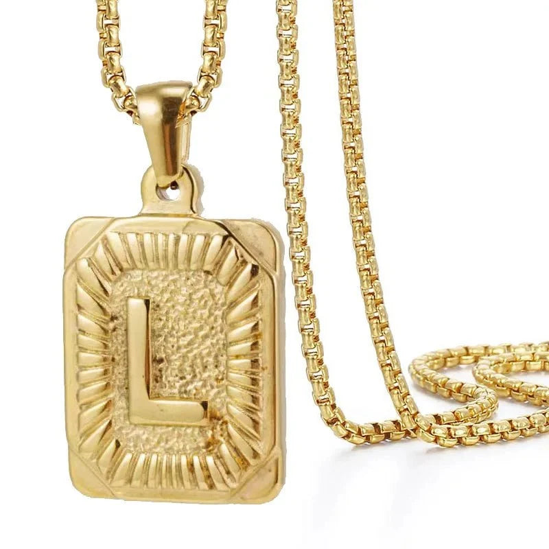 textured rectangle letter initial necklace