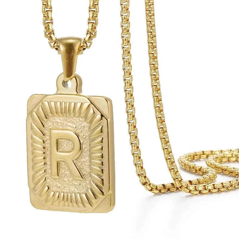 textured rectangle letter initial necklace