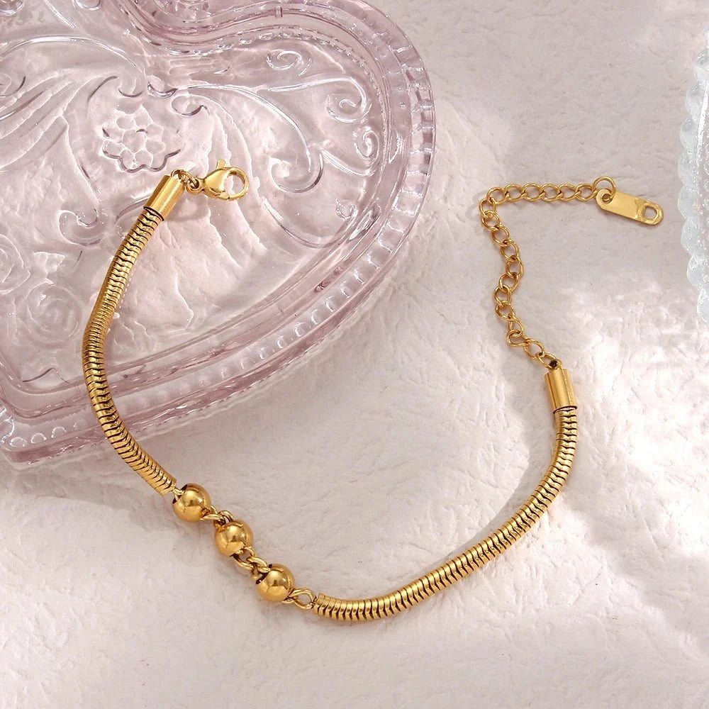 Thick Snake Chain Beaded Necklace and Bracelet
