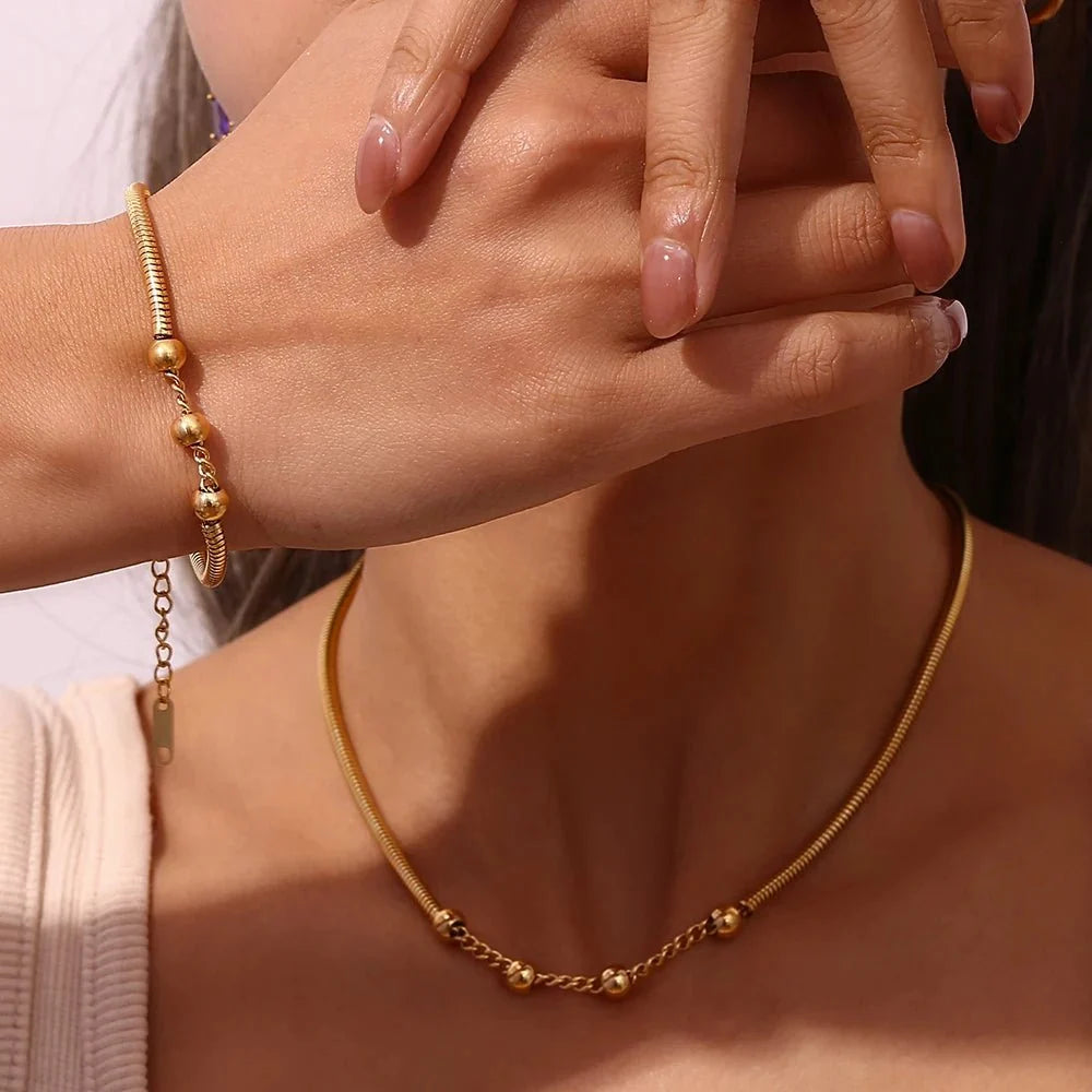 Thick Snake Chain Beaded Necklace and Bracelet