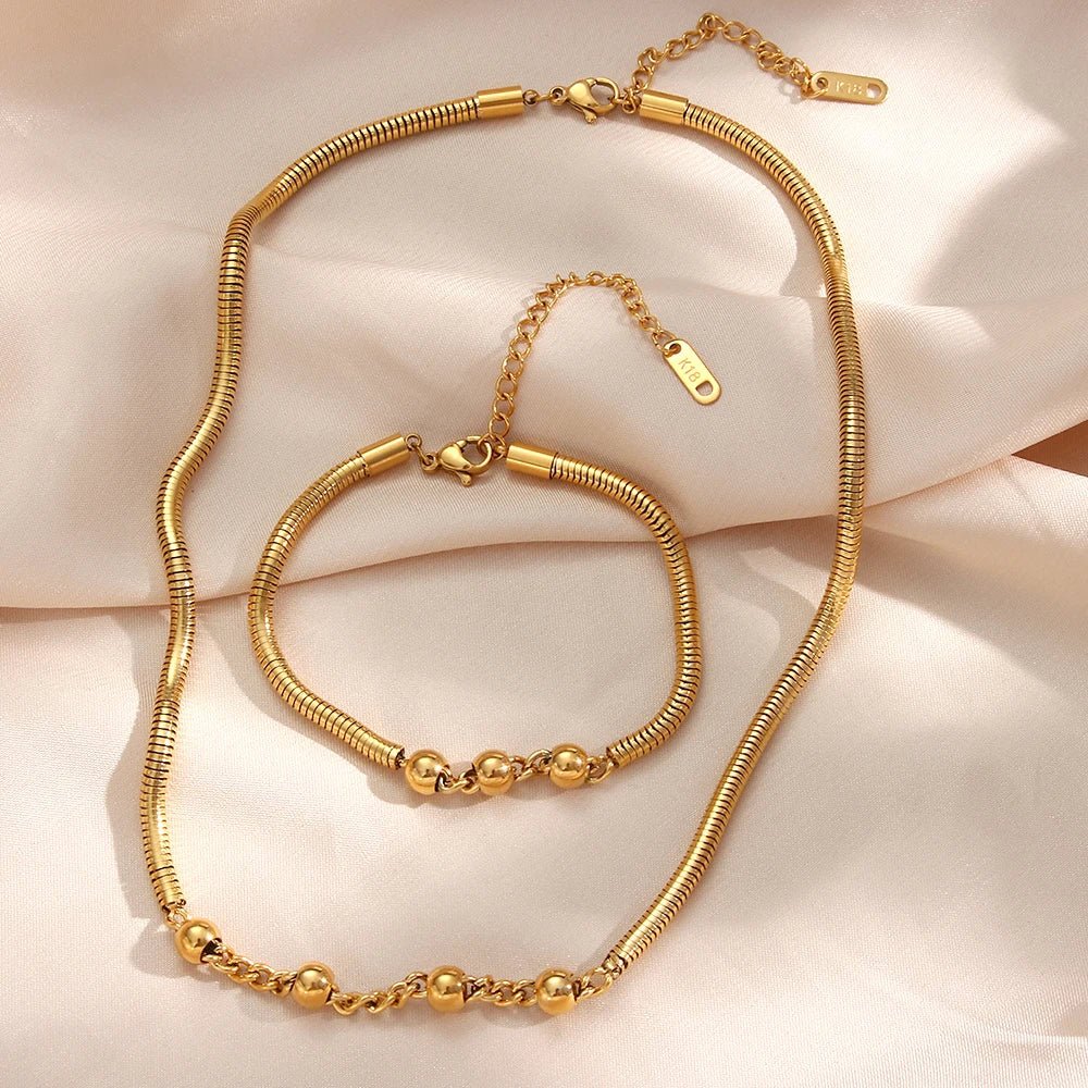Thick Snake Chain Beaded Necklace and Bracelet
