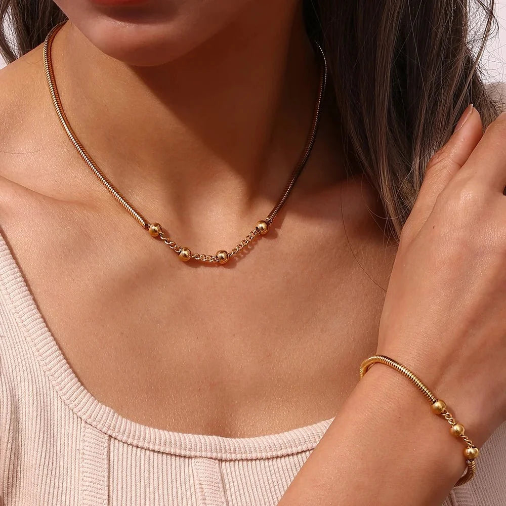 Thick Snake Chain Beaded Necklace and Bracelet