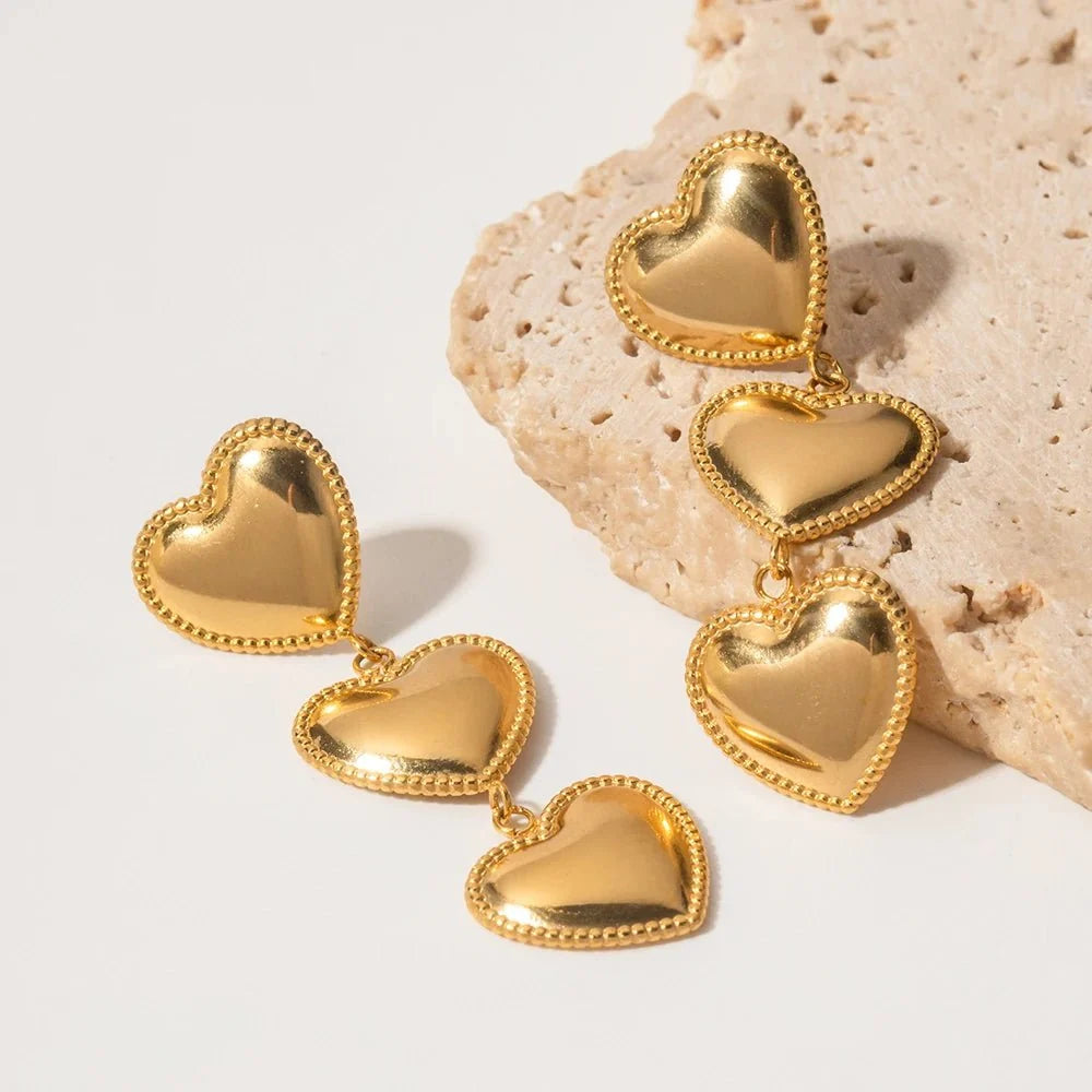 Triple Hearts Drop Earrings