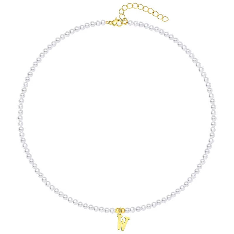 elegant gold accented pearl letter initial necklace