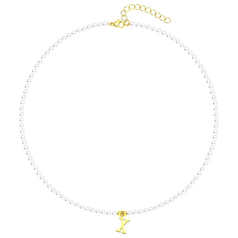 elegant gold accented pearl letter initial necklace