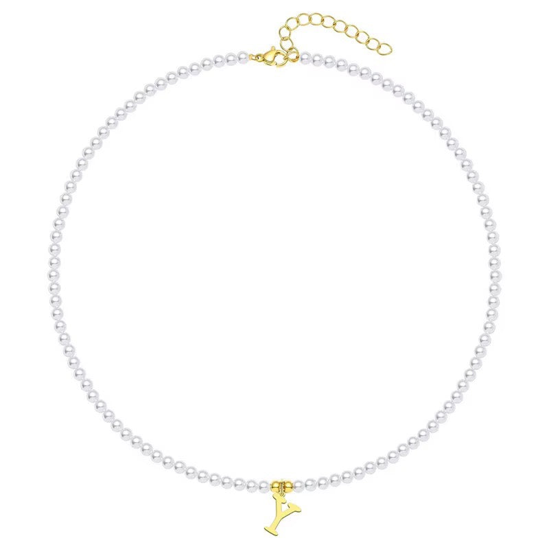 elegant gold accented pearl letter initial necklace