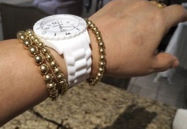 5pc Beaded Bracelet Stack Set worn by a customer