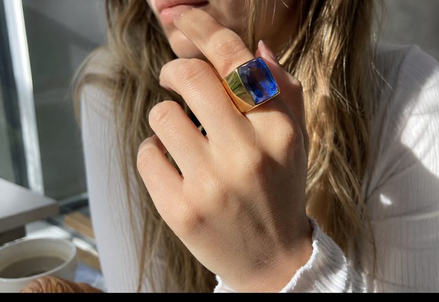 Boho Chunky Crystal Ring worn by a customer