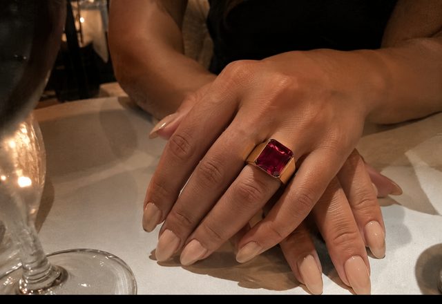 Boho Chunky Crystal Ring worn by a customer