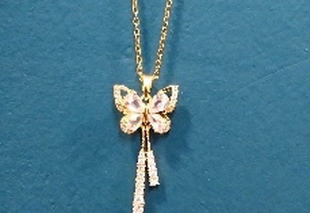 Charming Butterfly Diamond Dazzle Necklace worn by a customer