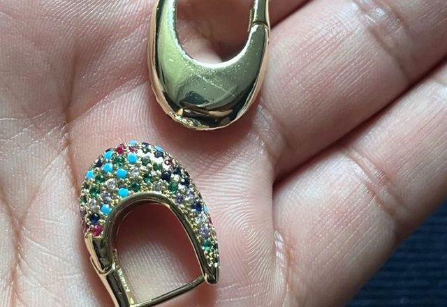 Chunky Glittering Diamond Hoop Earrings worn by a customer