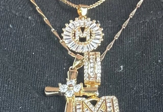 2pc 14k Diamond Letter Initial Necklaces worn by a customer