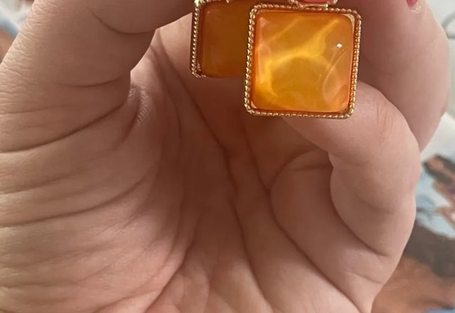 Enamel Geometric Oval Square Earrings worn by a customer
