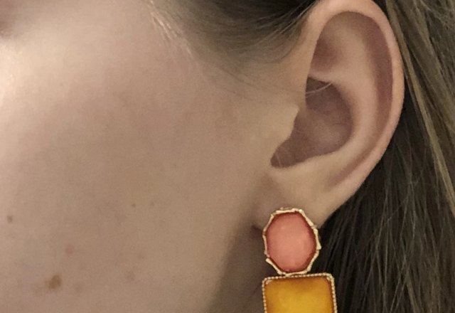 Enamel Geometric Oval Square Earrings worn by a customer