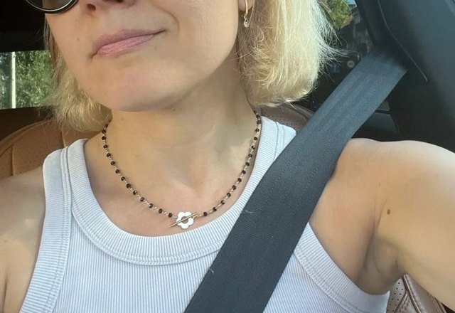 Floral Choker Flower Clasp Necklace worn by a customer