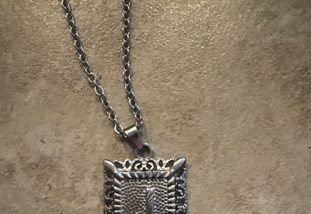 2pc 14k Initial & Cross Necklace Set worn by a customer