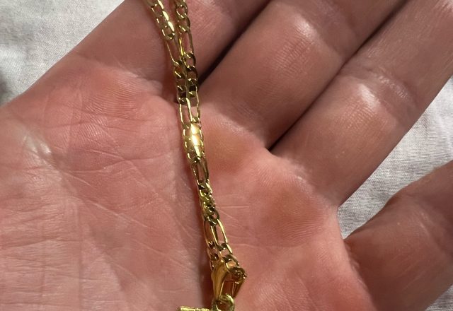 2pc 14k Initial & Cross Necklace Set worn by a customer