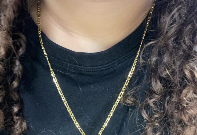 2pc 14k Initial & Cross Necklace Set worn by a customer