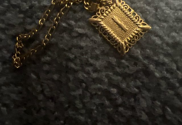 2pc 14k Initial & Cross Necklace Set worn by a customer