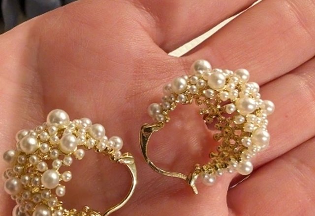 Dainty Statement Pearl Hoop Earrings worn by a customer